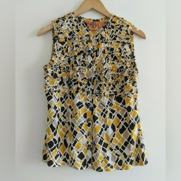 Tory Burch Women's Sleeveless Silk Top - Yellow and Black Sz 8, 016 - Picture 1 of 5